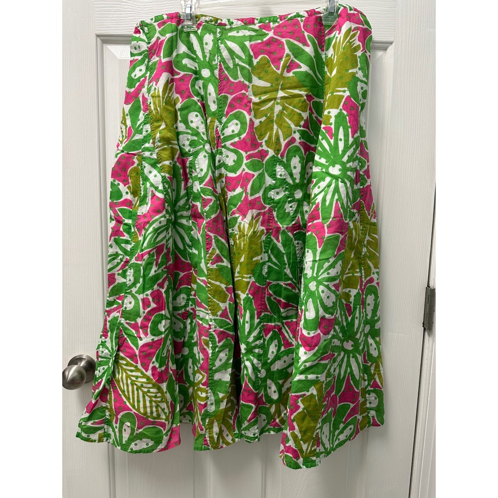 Ruby Rd. Woman Pink Green Floral Cotton Midi Skirt Plus Size 18W Tropical Leaf